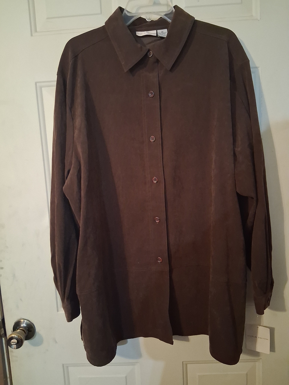 93B Croft Barrow Womens 3X Brown Long Sleeve Button